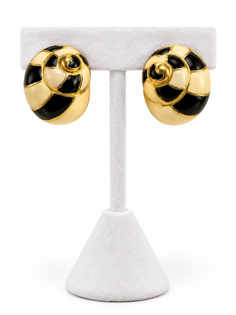 KENNETH JAY LANE Gold-Tone Black & Cream Swirl Clip On Earrings
